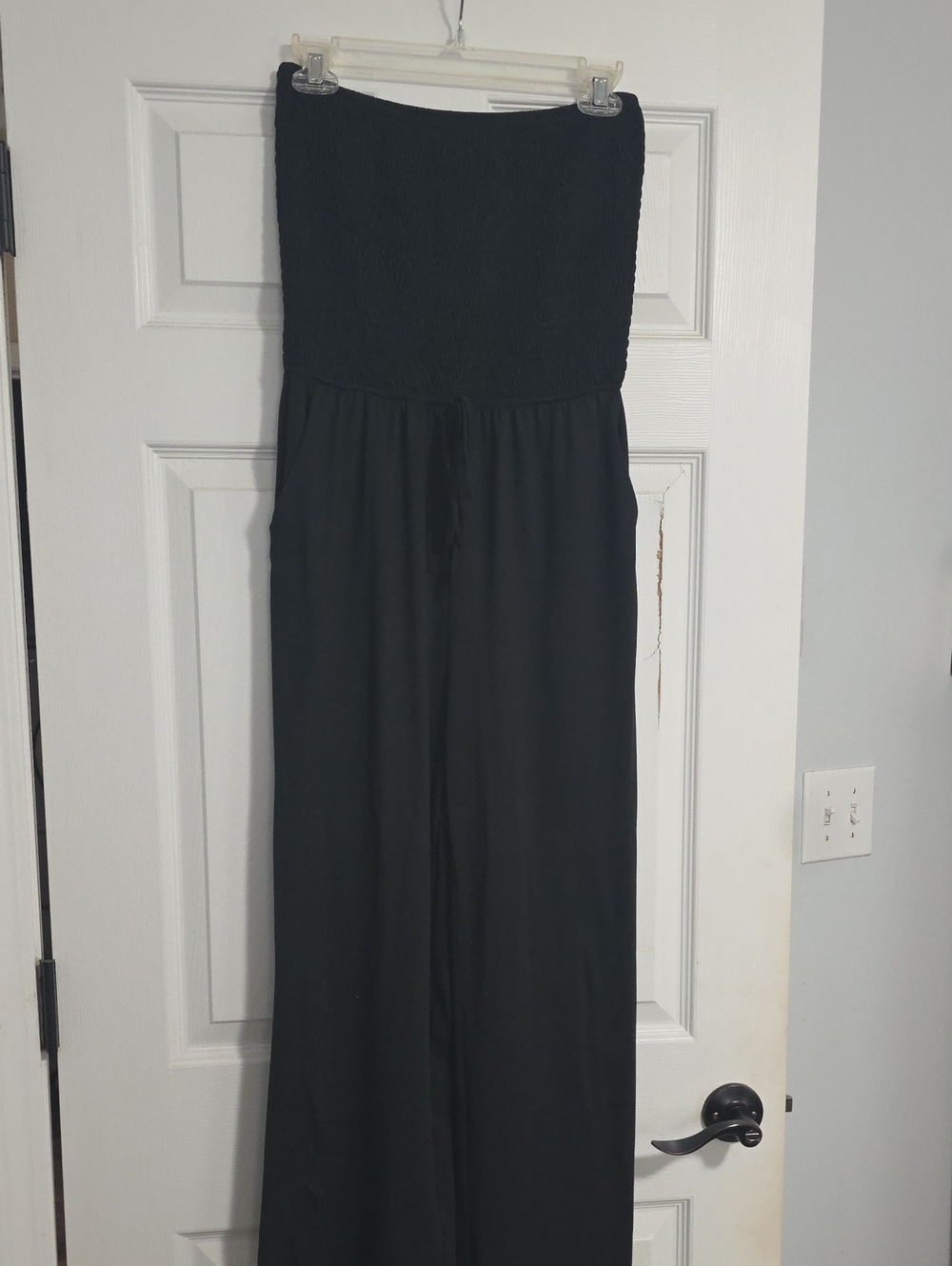 Women's Black Strapless Wide-Leg Jumpsuit